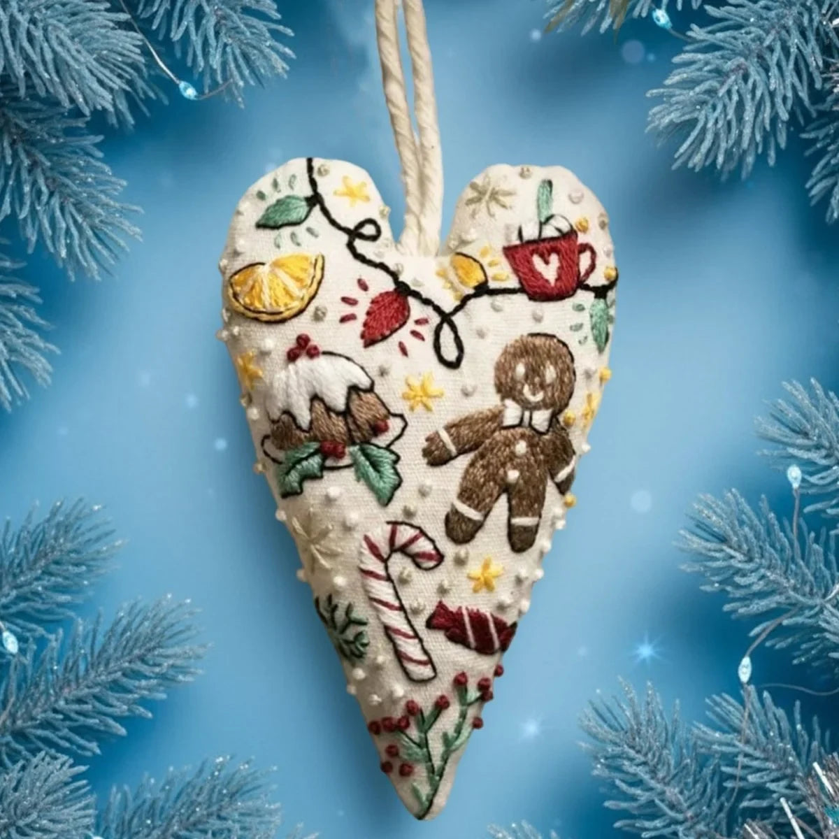 Christmas Embroidery Kit for Beginners with Heart-Shaped Ornament Fabric - Image 8