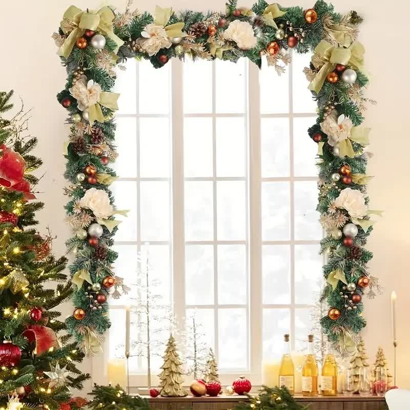 Christmas Garland with Pine Ornaments and Gold Mesh Ribbon for Holiday Decorating - Image 5