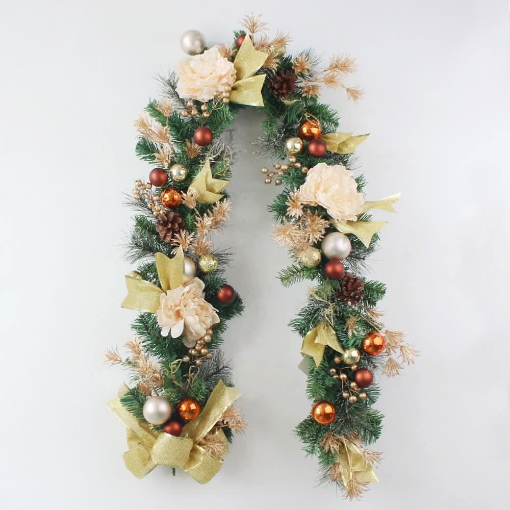 Christmas Garland with Pine Ornaments and Gold Mesh Ribbon for Holiday Decorating - Image 6