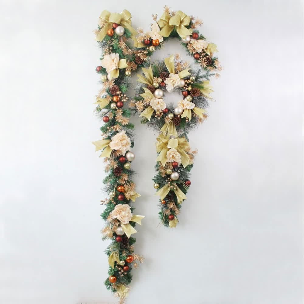 Christmas Garland with Pine Ornaments and Gold Mesh Ribbon for Holiday Decorating - Image 8