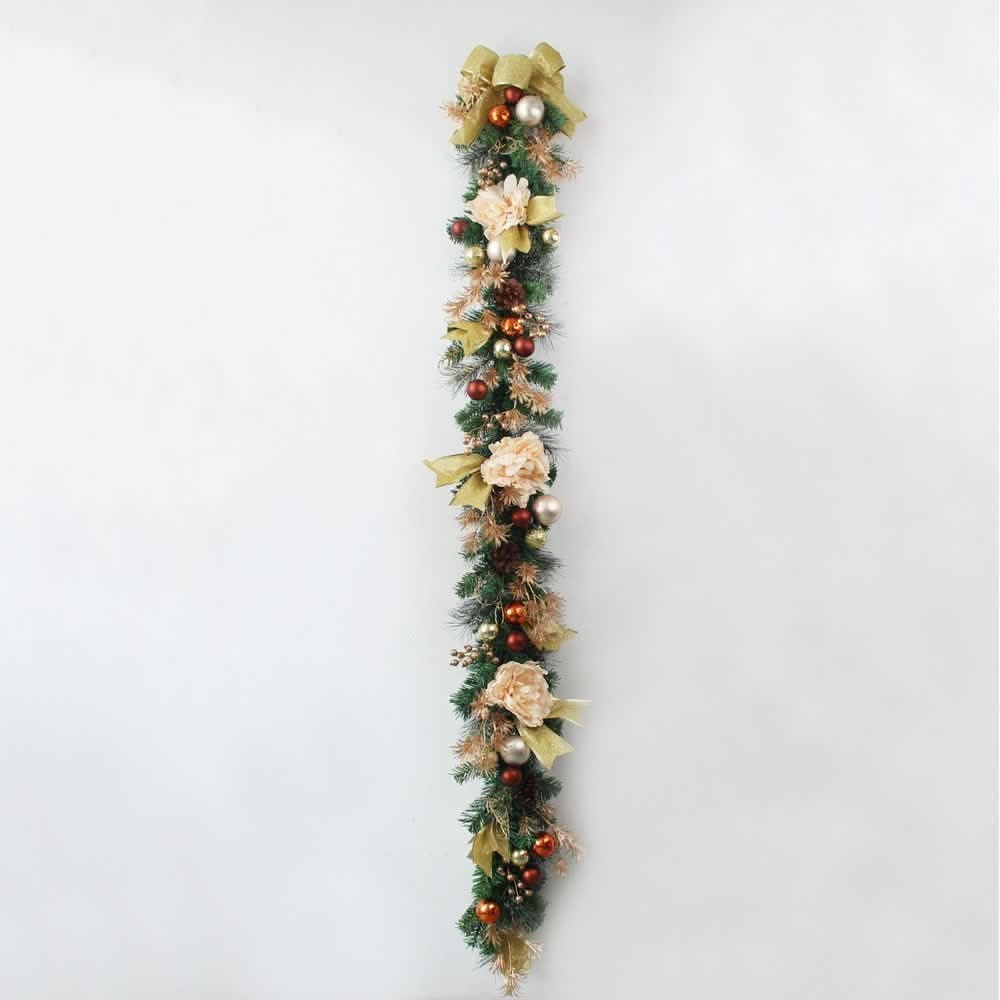 Christmas Garland with Pine Ornaments and Gold Mesh Ribbon for Holiday Decorating - Image 9