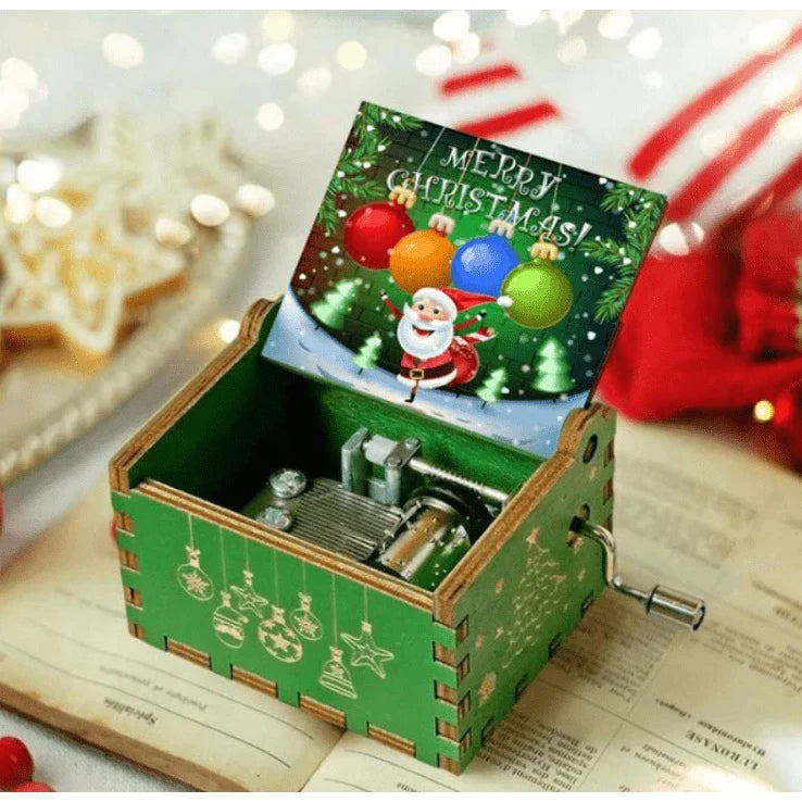 Christmas Music Box with Hand Crank Wooden Mechanism and Laser-Cut Holiday Design - Image 4