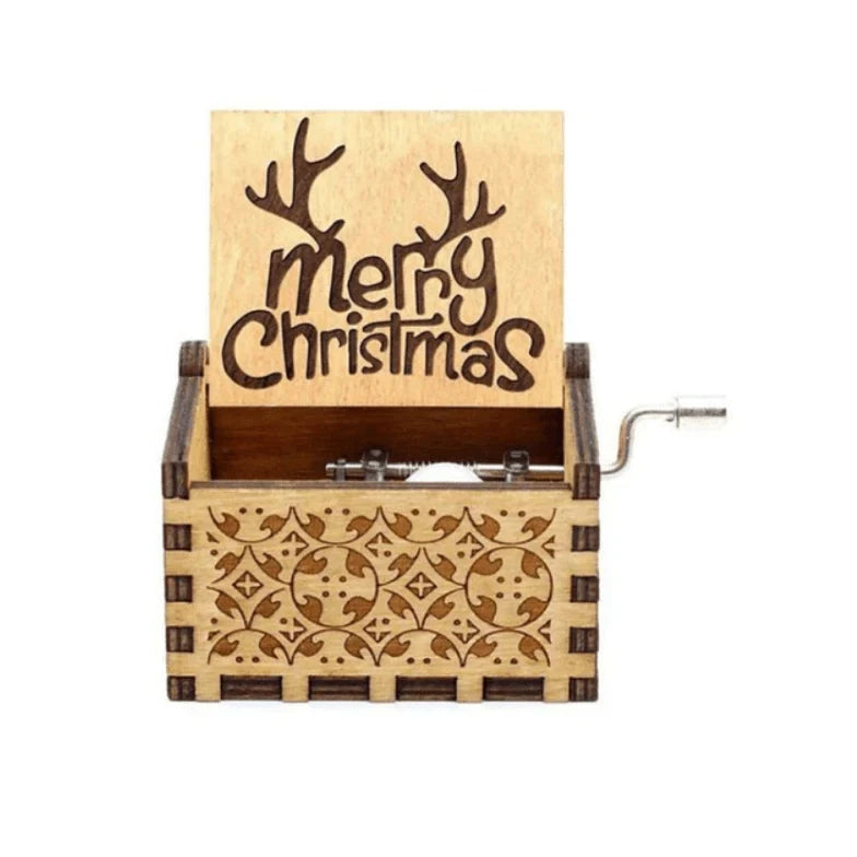 Christmas Music Box with Hand Crank Wooden Mechanism and Laser-Cut Holiday Design - Image 5