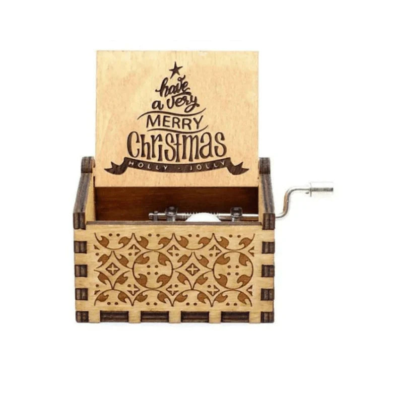 Christmas Music Box with Hand Crank Wooden Mechanism and Laser-Cut Holiday Design - Image 6