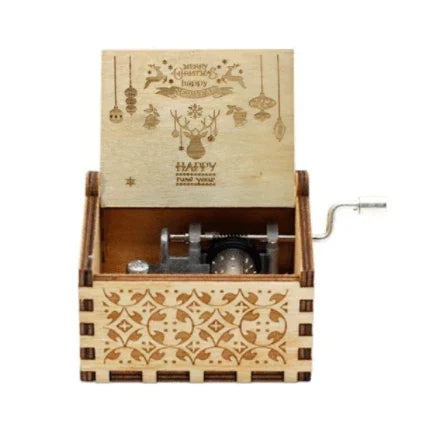 Christmas Music Box with Hand Crank Wooden Mechanism and Laser-Cut Holiday Design - Image 7