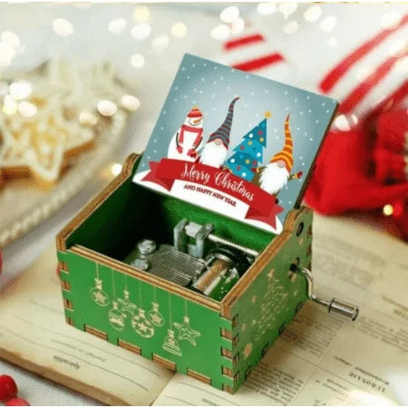 Christmas Music Box with Hand Crank Wooden Mechanism and Laser-Cut Holiday Design - Image 8
