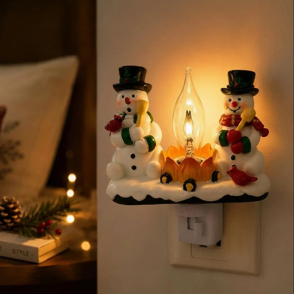 Christmas Night Lights Plug-In Snowman Campfire with Warm Yellow Flame Bulb - Image 2