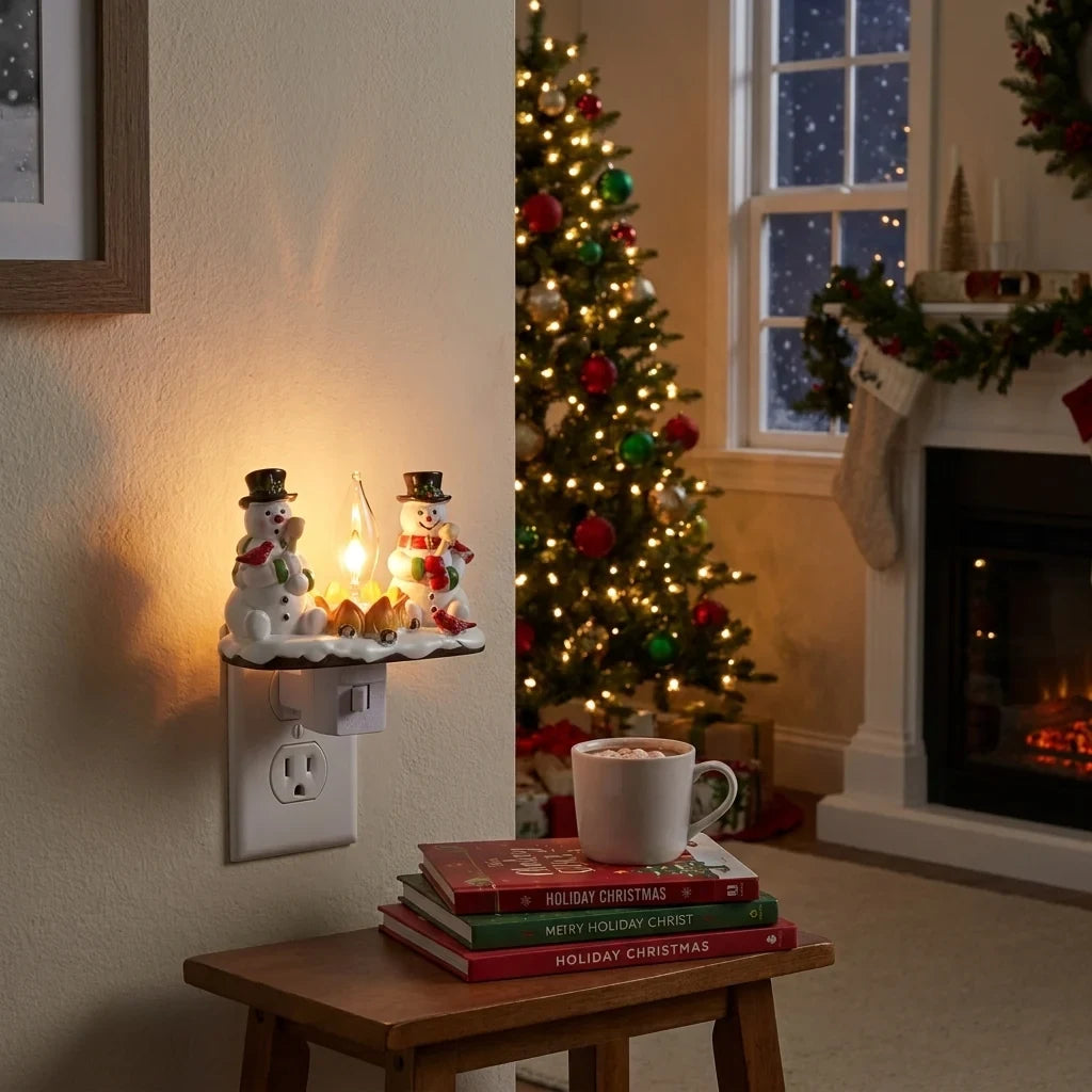 Christmas Night Lights Plug-In Snowman Campfire with Warm Yellow Flame Bulb - Image 3
