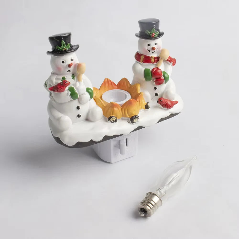 Christmas Night Lights Plug-In Snowman Campfire with Warm Yellow Flame Bulb - Image 5