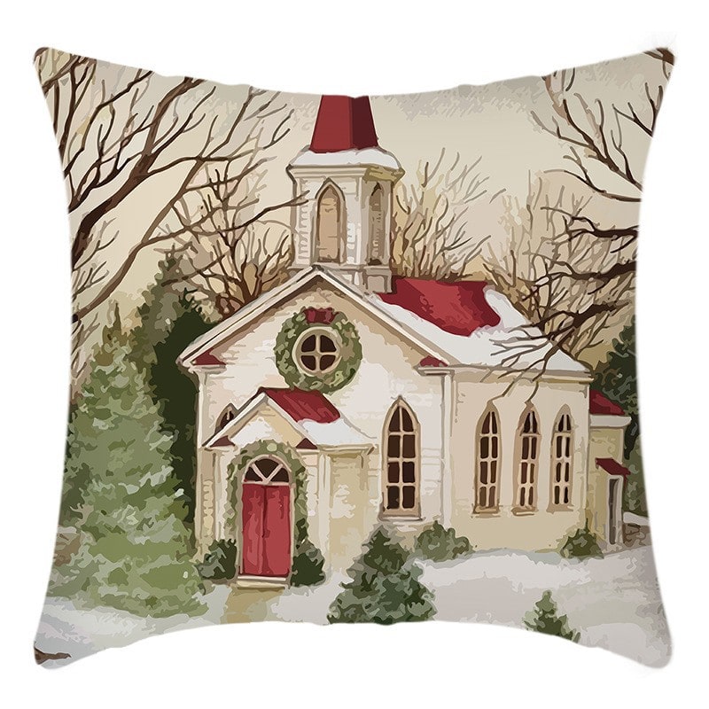Christmas Pillow Cover with Hidden Zipper Square Polyester Linen Throw with Festive Holiday Prints - Image 3
