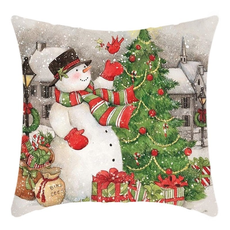 Christmas Pillow Cover with Hidden Zipper Square Polyester Linen Throw with Festive Holiday Prints - Image 4