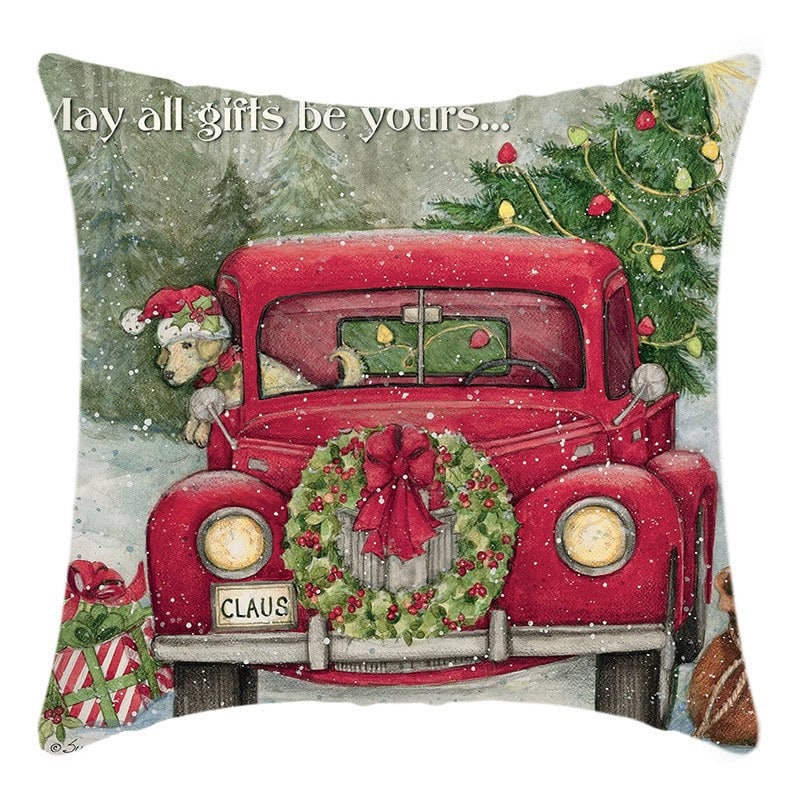 Christmas Pillow Cover with Hidden Zipper Square Polyester Linen Throw with Festive Holiday Prints - Image 5