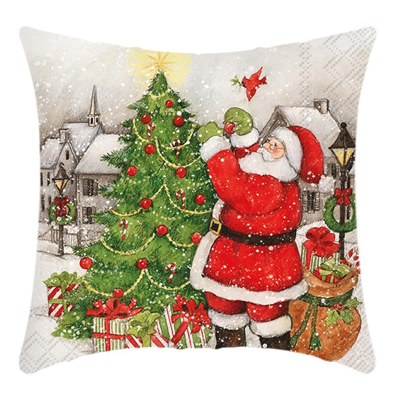 Christmas Pillow Cover with Hidden Zipper Square Polyester Linen Throw with Festive Holiday Prints - Image 6