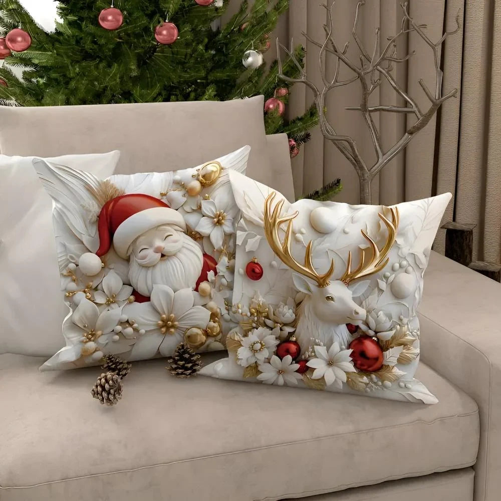Christmas Pillow Covers Set of 4 Square Throw Decorative Cushion with 3D Holiday Designs - Image 3