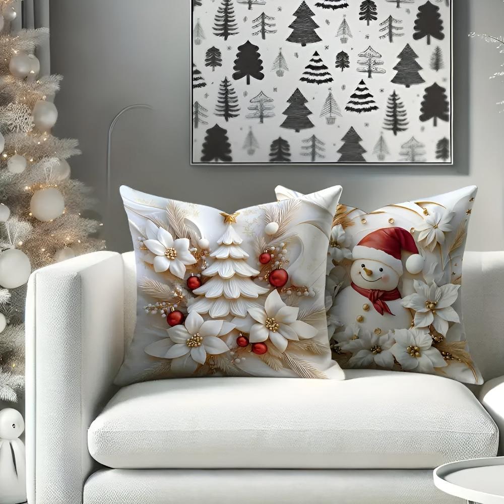 Christmas Pillow Covers Set of 4 Square Throw Decorative Cushion with 3D Holiday Designs - Image 4
