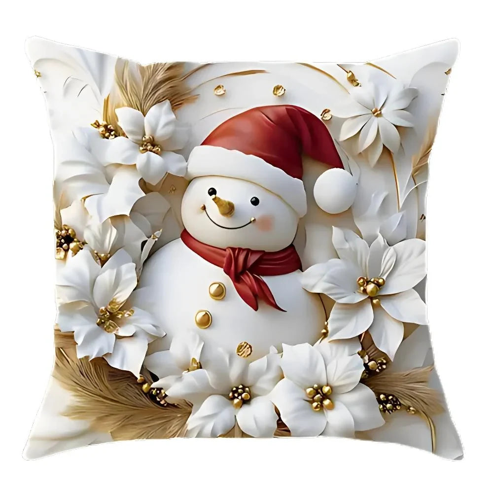 Christmas Pillow Covers Set of 4 Square Throw Decorative Cushion with 3D Holiday Designs - Image 5