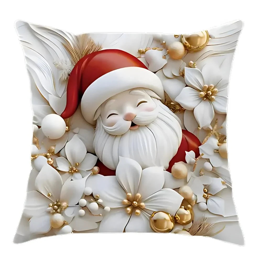 Christmas Pillow Covers Set of 4 Square Throw Decorative Cushion with 3D Holiday Designs - Image 6