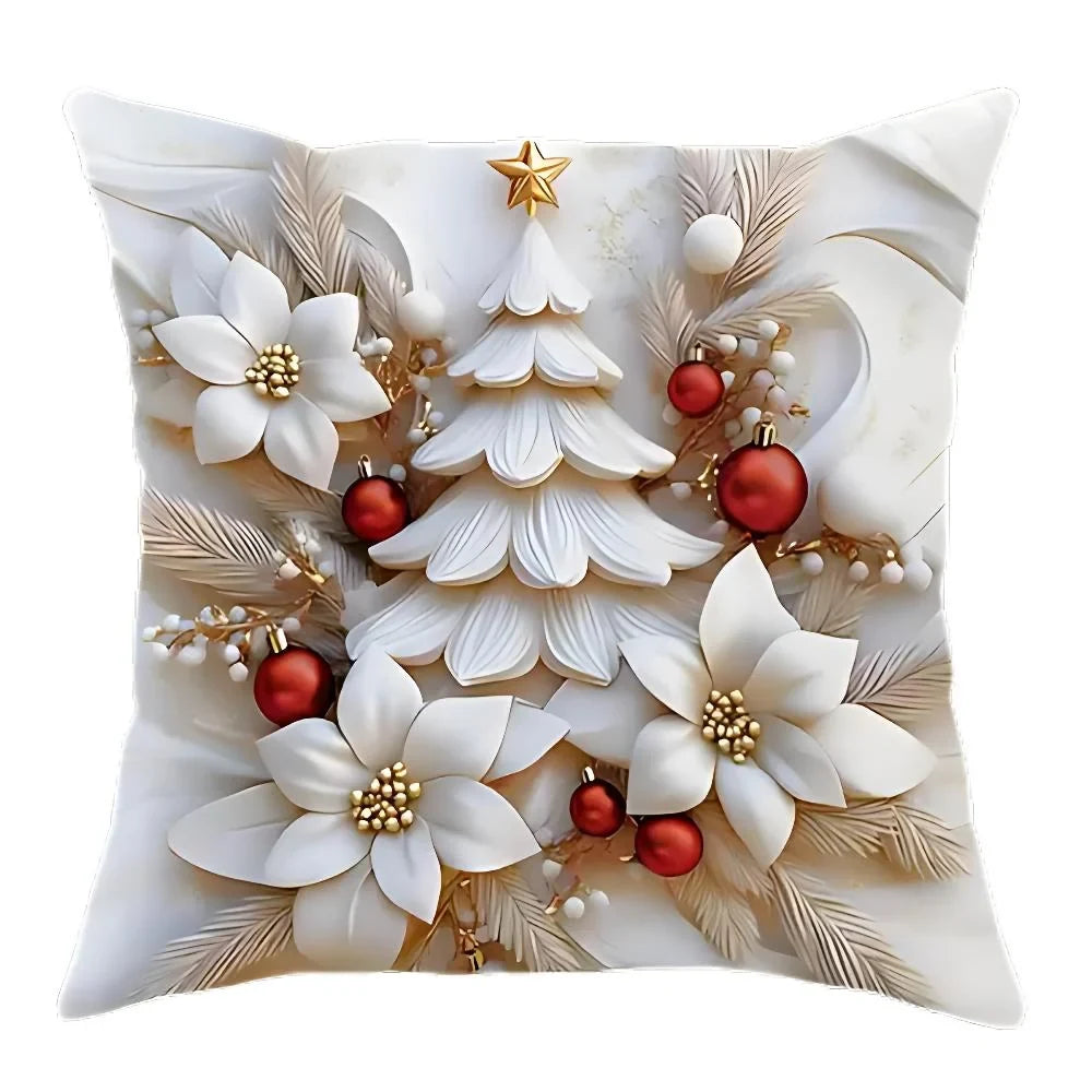 Christmas Pillow Covers Set of 4 Square Throw Decorative Cushion with 3D Holiday Designs - Image 7