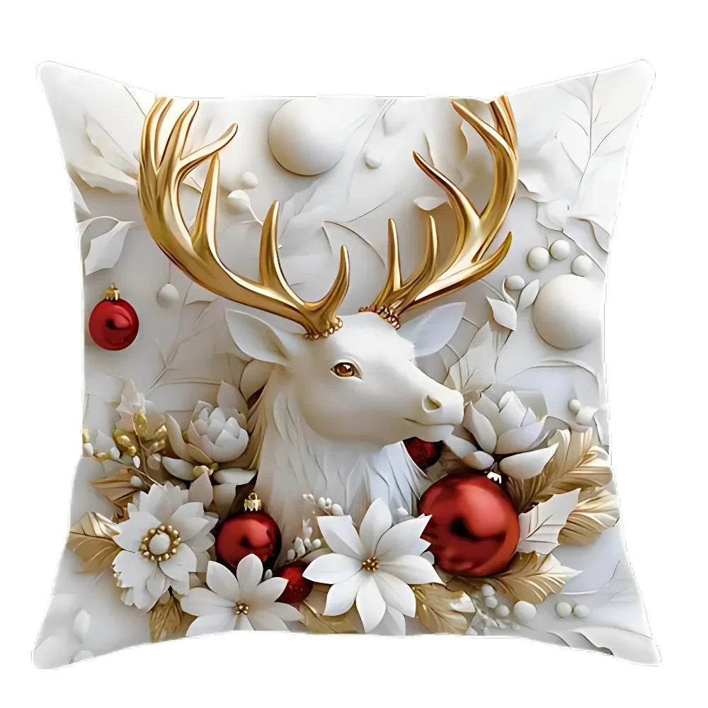 Christmas Pillow Covers Set of 4 Square Throw Decorative Cushion with 3D Holiday Designs - Image 8