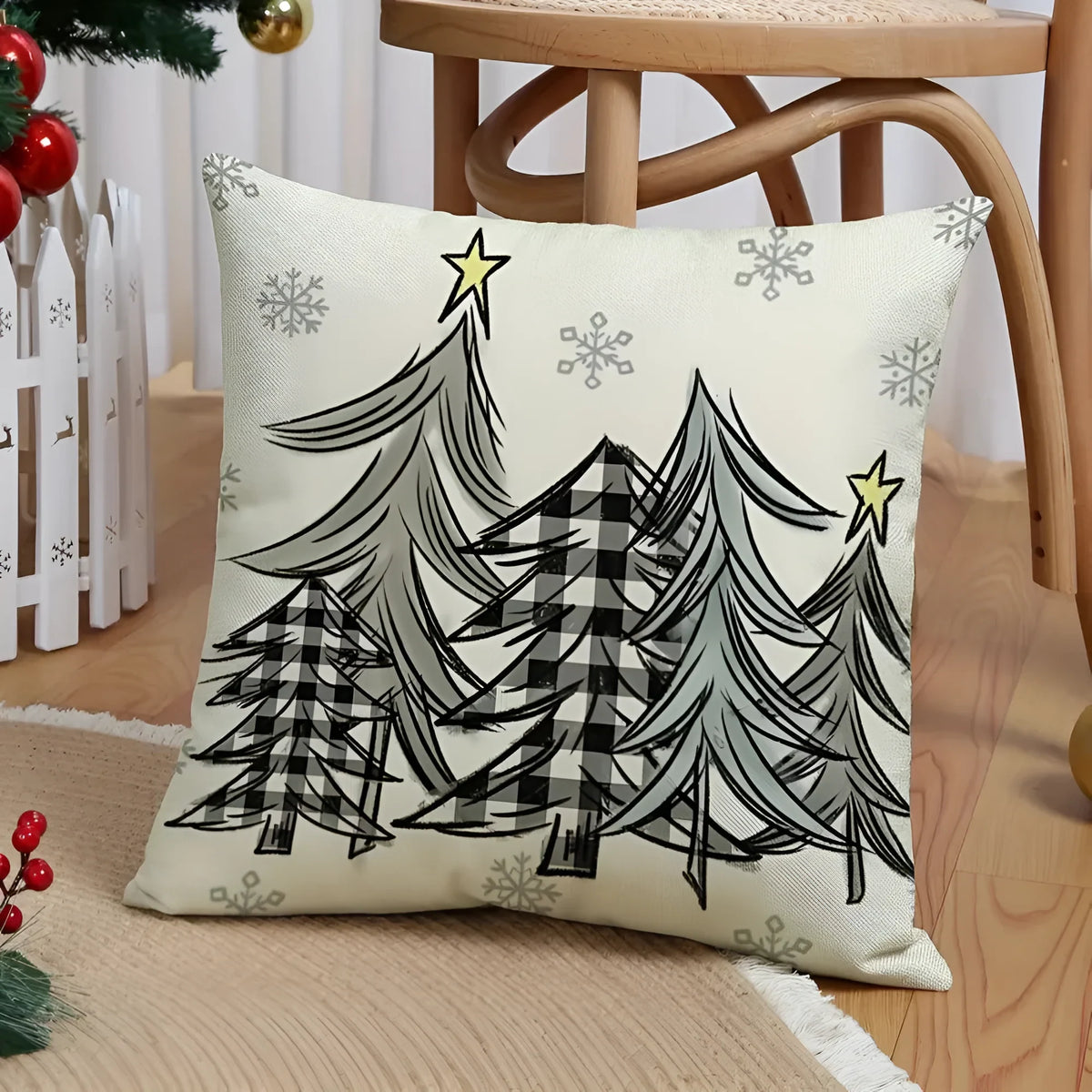 Christmas Pillow Covers Set of 4 Square with Hidden Zipper and Festive Gnome Print - Image 2