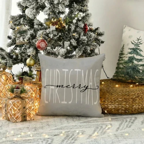 Christmas Pillow Covers Set of 4 Square with Hidden Zipper and Festive Gnome Print - Image 3