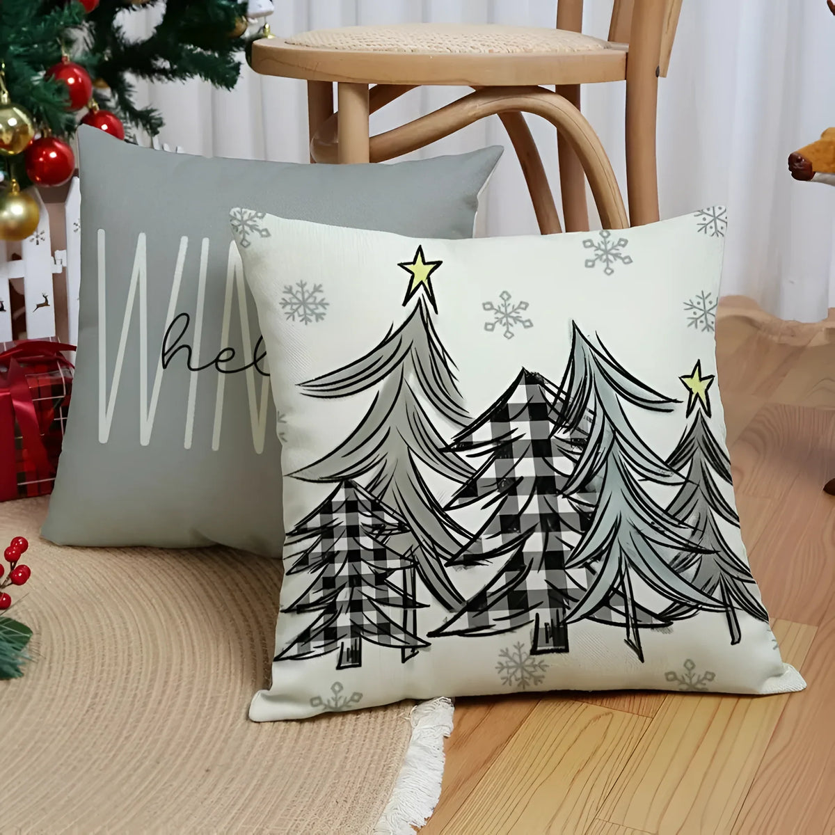 Christmas Pillow Covers Set of 4 Square with Hidden Zipper and Festive Gnome Print - Image 7