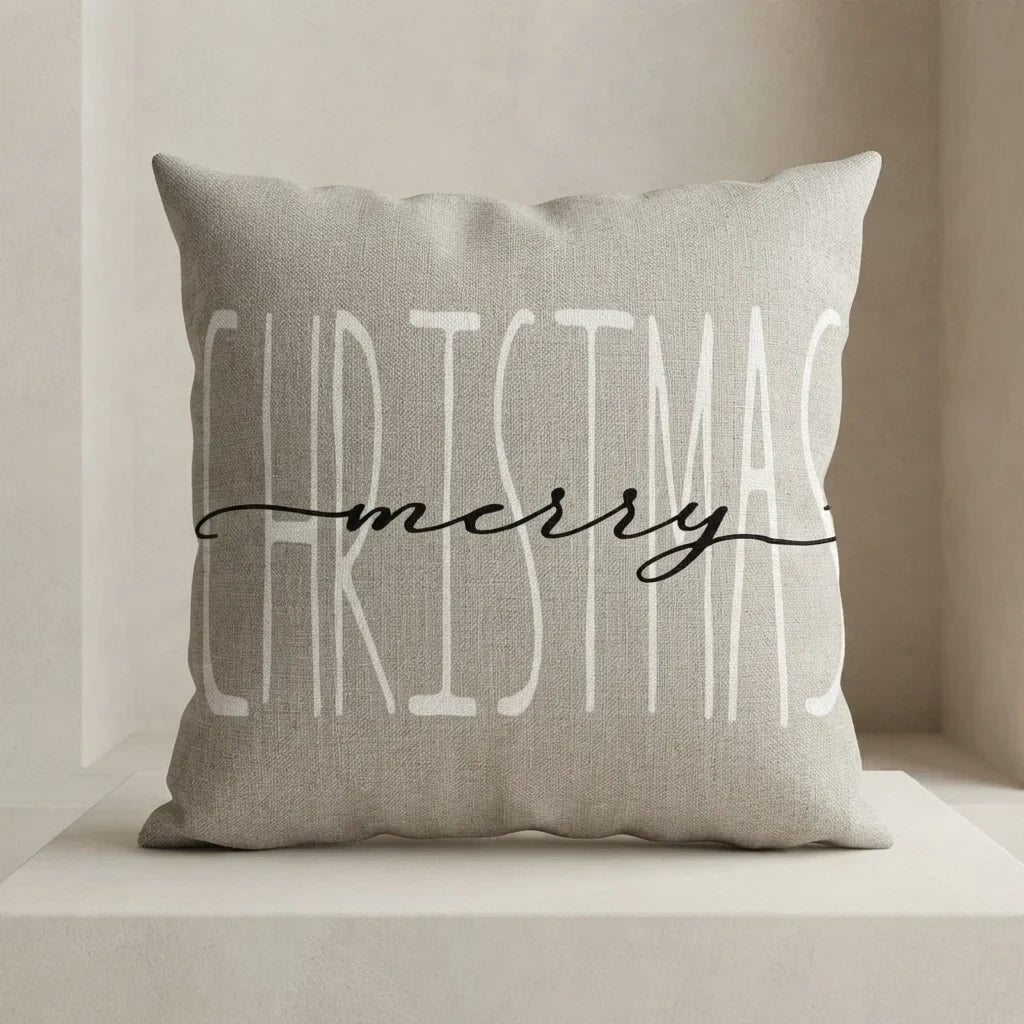 Christmas Pillow Covers Set of 4 with Hidden Zipper Woven Linen Festive Sofa Accent - Image 1