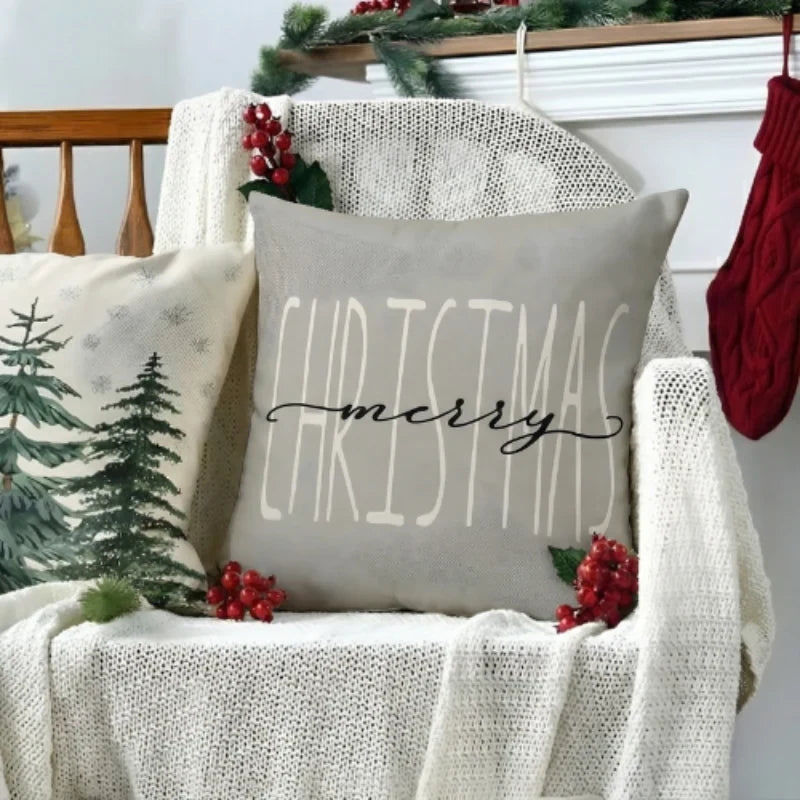Christmas Pillow Covers Set of 4 with Hidden Zipper Woven Linen Festive Sofa Accent - Image 2