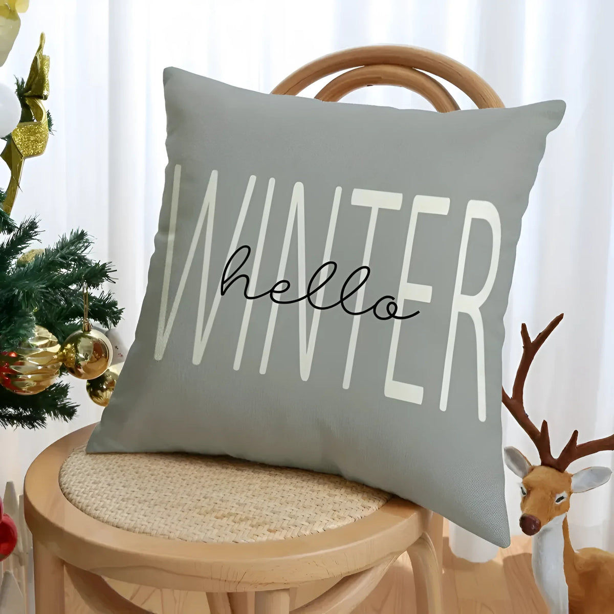 Christmas Pillow Covers Set of 4 with Hidden Zipper Woven Linen Festive Sofa Accent - Image 5
