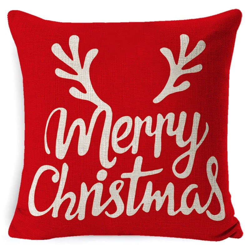 Christmas Pillow Covers with Linen Texture and Holiday Graphics Decorative Throw Accent 18x18 - Image 1