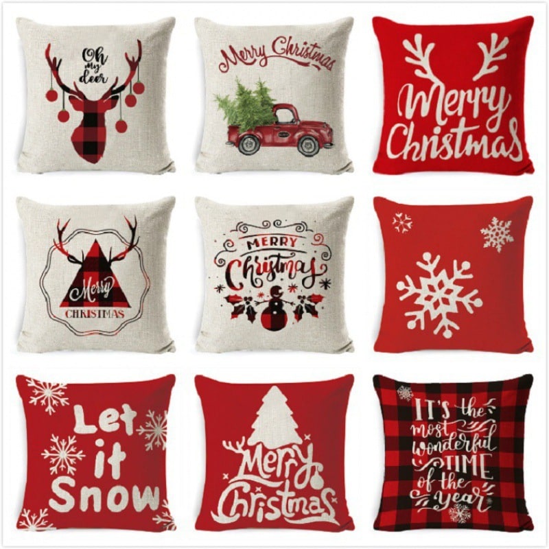 Christmas Pillow Covers with Linen Texture and Holiday Graphics Decorative Throw Accent 18x18 - Image 21