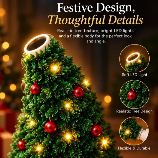 Christmas Projector Light with Flexible LED Tree Design and Colorful Holiday Patterns - Image 2