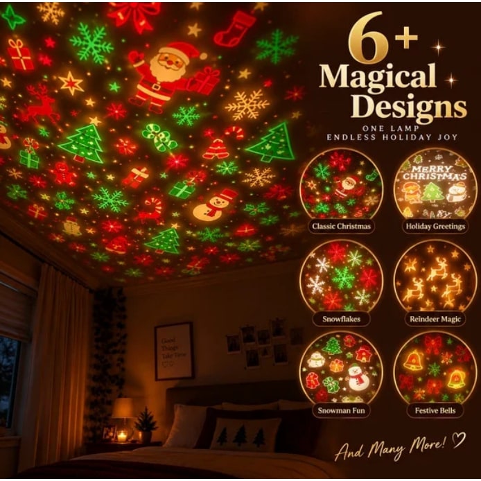 Christmas Projector Light with Flexible LED Tree Design and Colorful Holiday Patterns - Image 8