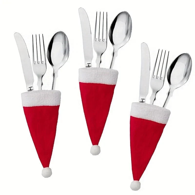 Christmas Santa Hat Felt Cutlery Holders with Pom-Pom Set of 10 — photo 1