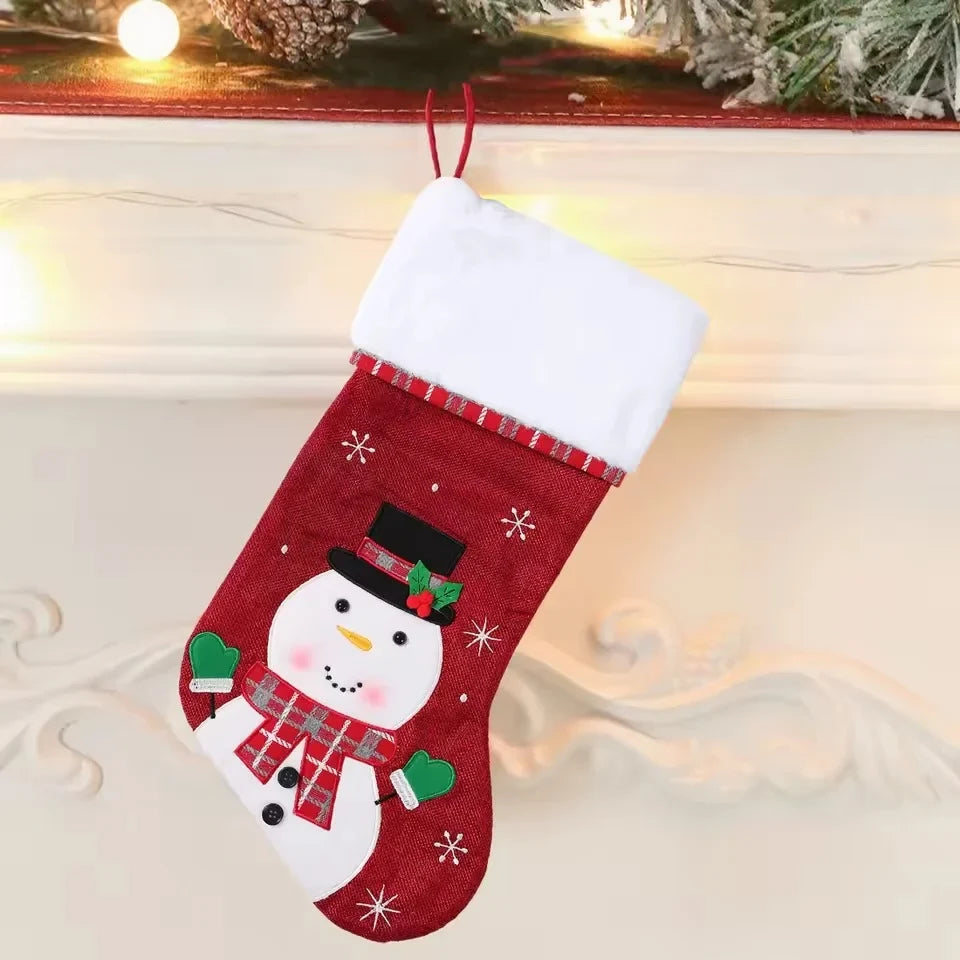 Christmas Stockings with Plush Cuff Embroidered Snowflakes and Character Appliques Pack of 2 - Image 3