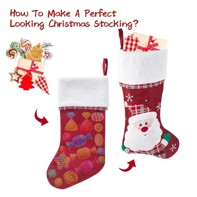 Christmas Stockings with Plush Cuff Embroidered Snowflakes and Character Appliques Pack of 2 - Image 6