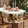 Christmas Tablecloth with Snowman and Reindeer Design Festive White Scalloped Hem - Image 2