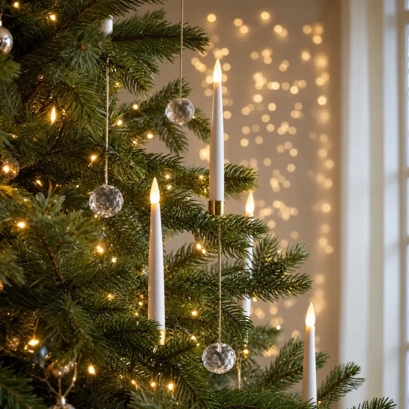 Christmas Tree Candles with LED Flickering Flame and Hanging Crystal Ornaments - Image 1