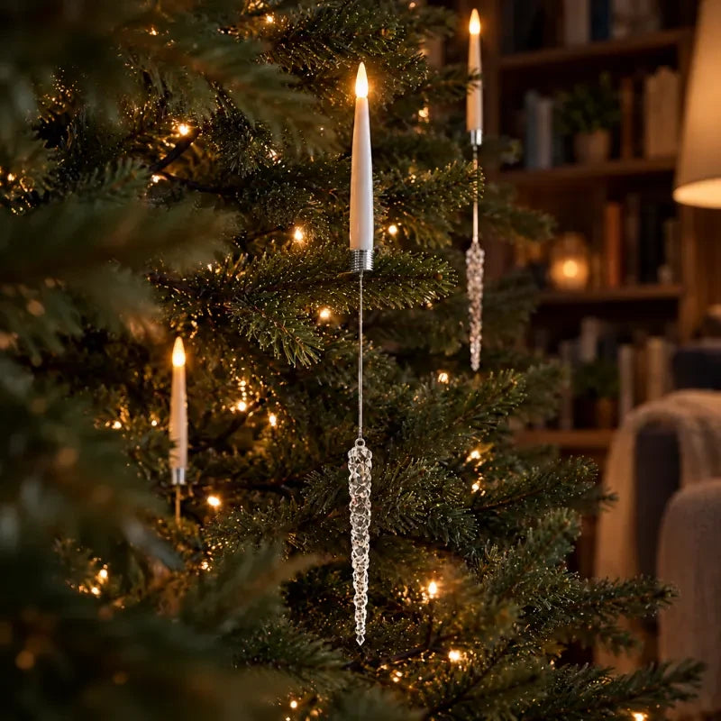 Christmas Tree Candles with LED Flickering Flame and Hanging Crystal Ornaments - Image 11