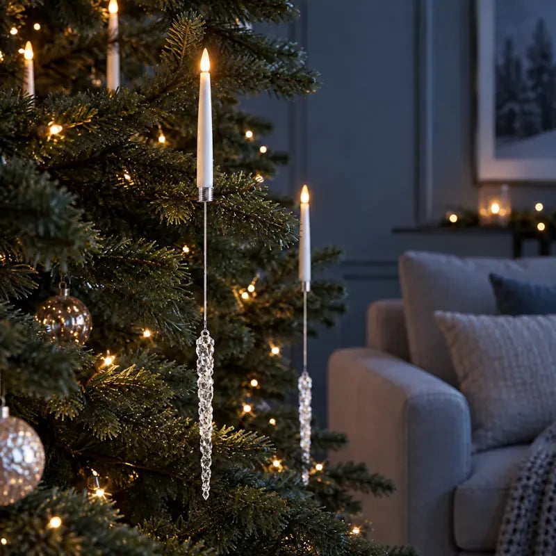 Christmas Tree Candles with LED Flickering Flame and Hanging Crystal Ornaments - Image 12
