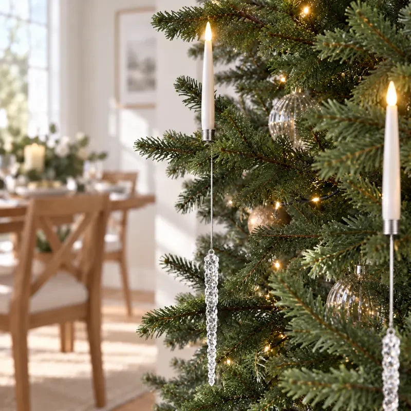 Christmas Tree Candles with LED Flickering Flame and Hanging Crystal Ornaments - Image 13