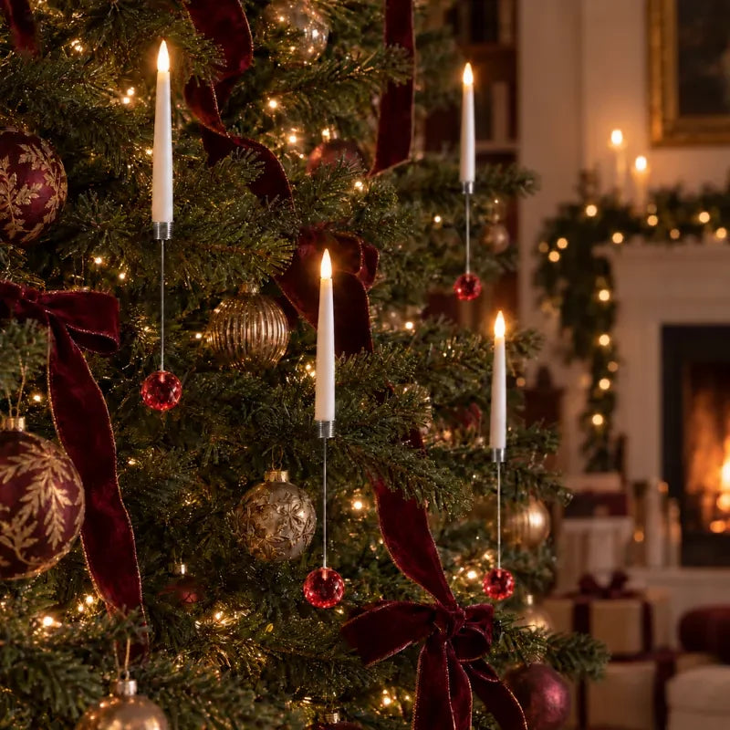 Christmas Tree Candles with LED Flickering Flame and Hanging Crystal Ornaments - Image 14