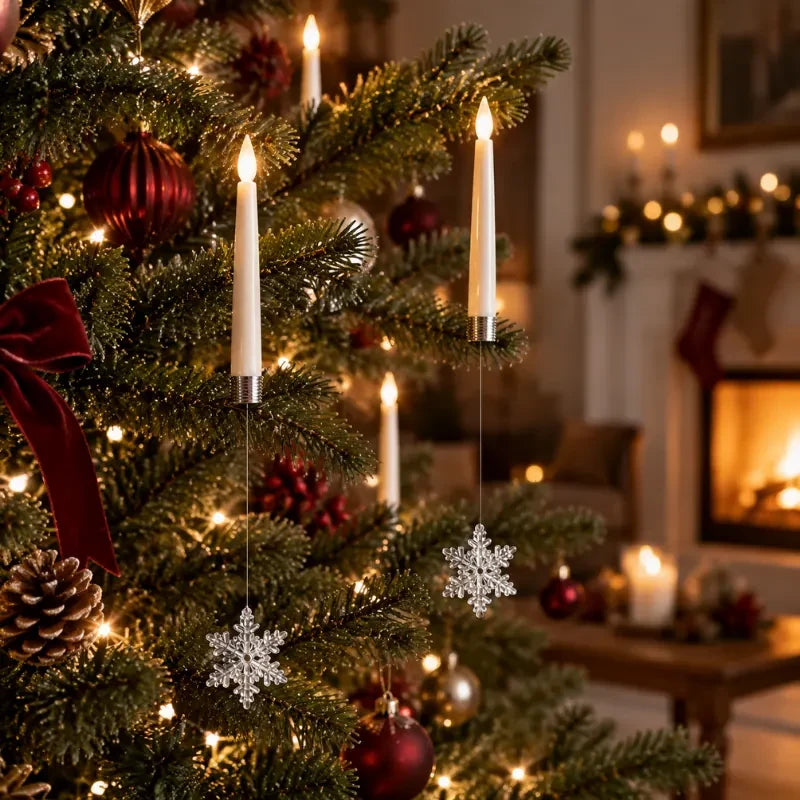 Christmas Tree Candles with LED Flickering Flame and Hanging Crystal Ornaments - Image 15
