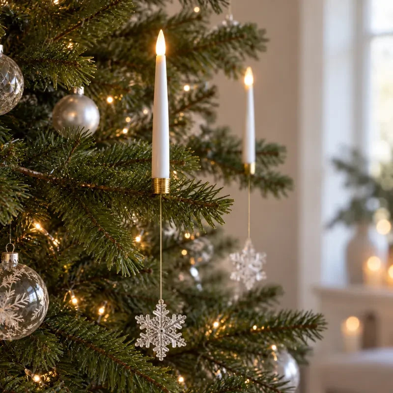 Christmas Tree Candles with LED Flickering Flame and Hanging Crystal Ornaments - Image 3