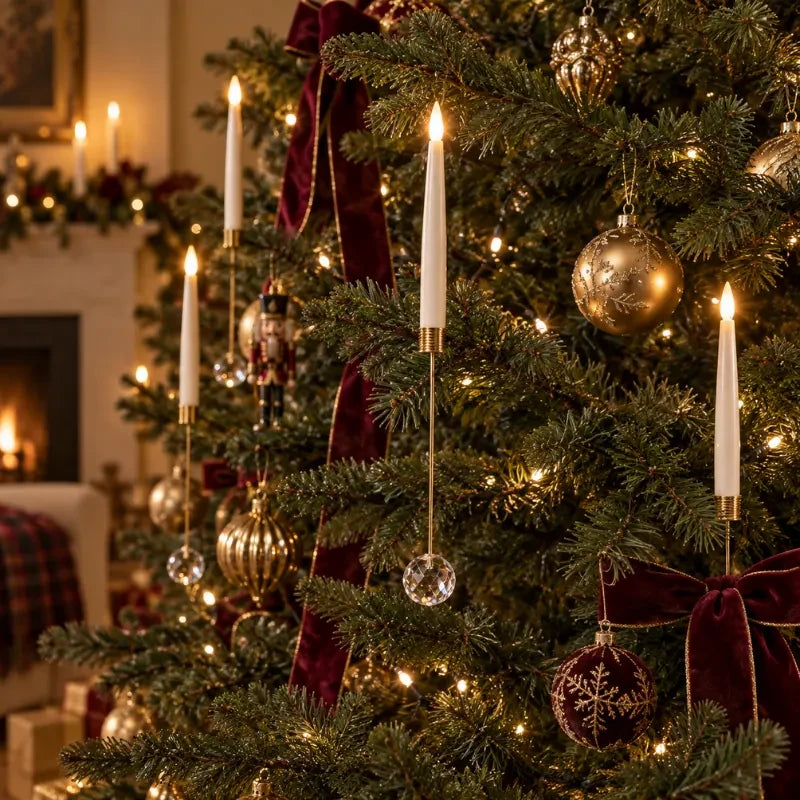 Christmas Tree Candles with LED Flickering Flame and Hanging Crystal Ornaments - Image 5