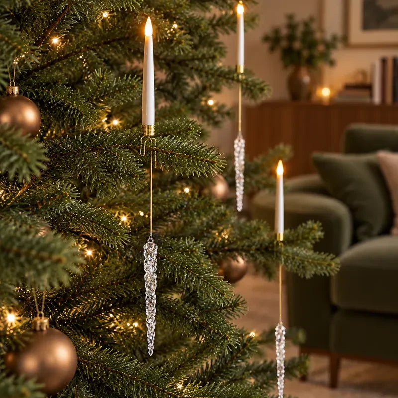 Christmas Tree Candles with LED Flickering Flame and Hanging Crystal Ornaments - Image 6