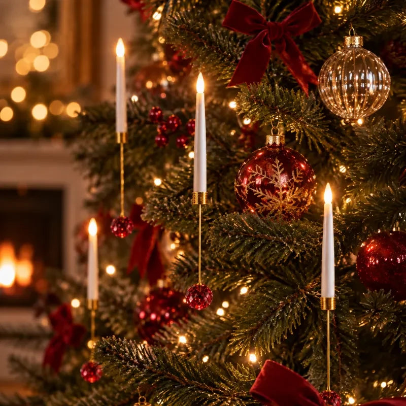 Christmas Tree Candles with LED Flickering Flame and Hanging Crystal Ornaments - Image 7