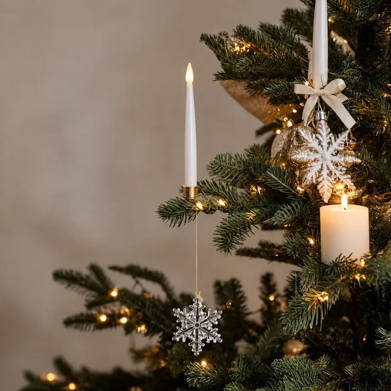 Christmas Tree Candles with LED Flickering Flame and Hanging Crystal Ornaments - Image 8
