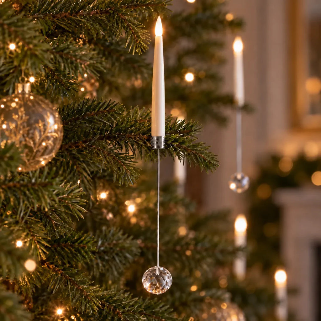 Christmas Tree Candles with LED Flickering Flame and Hanging Crystal Ornaments - Image 9