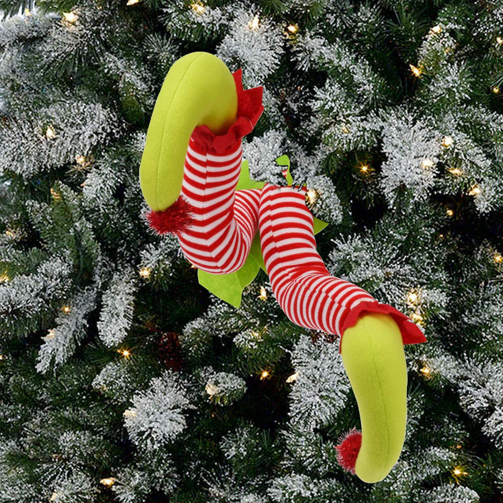 Christmas Tree Decorations Plush Elf Legs with Red and White Stripes Pointed Green Shoes - Image 3